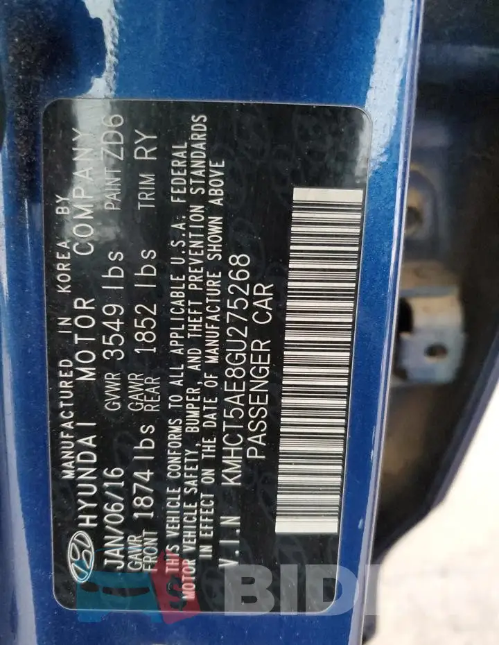 KMHCT5AE8GU275268 Photo# 13