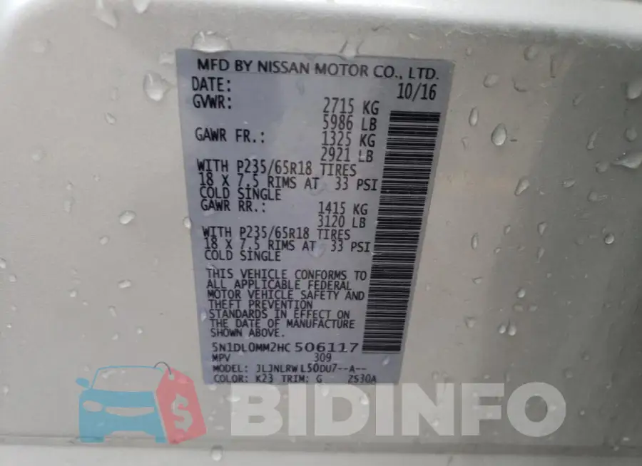 5N1DL0MM2HC506117 Photo# 13