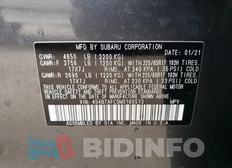 4S4BTAFC5M3160513 Photo# 13