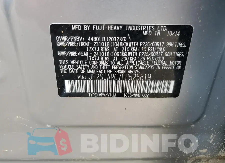 JF2SJARC7FH525819 Photo# 13