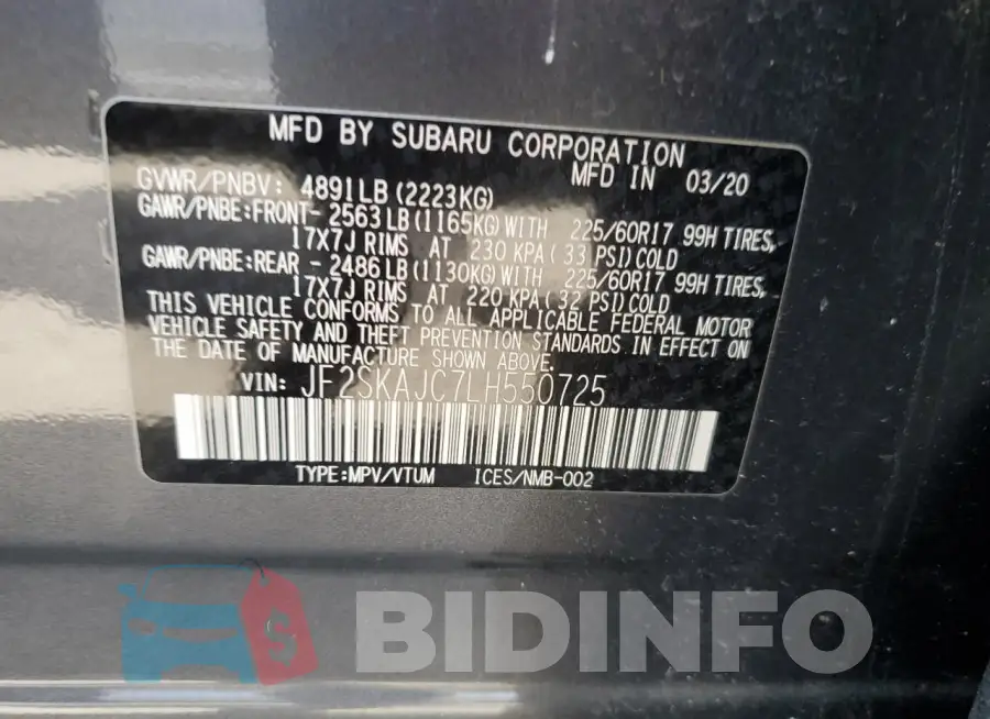 JF2SKAJC7LH550725 Photo# 13