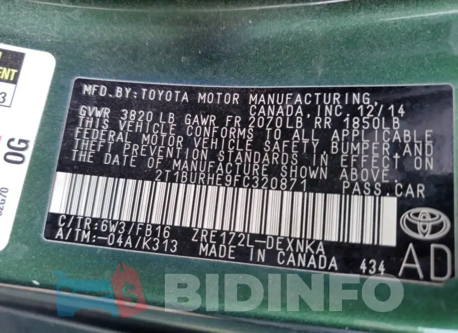 2T1BURHE9FC320871 Photo# 12
