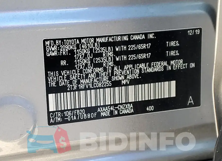 2T3F1RFV1LC082255 Photo# 12