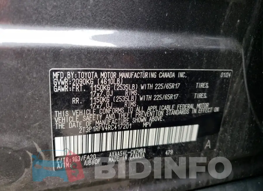2T3P1RFV4RC417201 Photo# 14