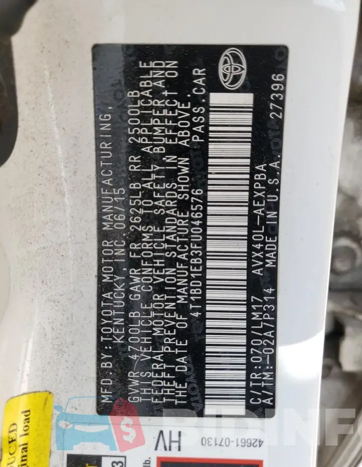 4T1BD1EB3FU046576 Photo# 12