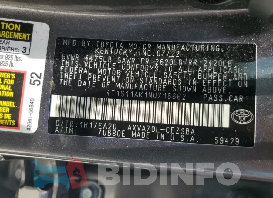 4T1G11AK1NU716662 Photo# 12
