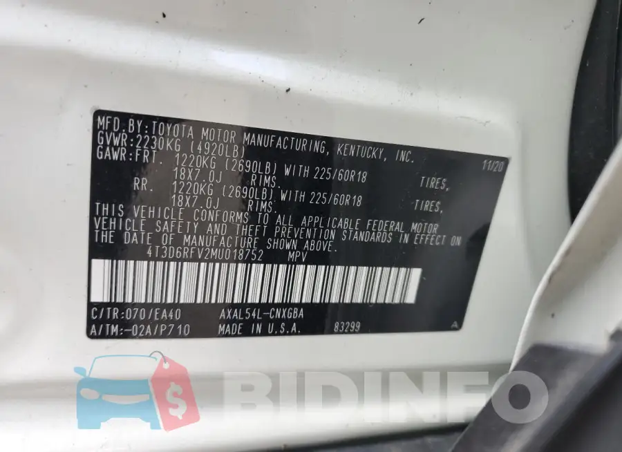 4T3D6RFV2MU018752 Photo# 12