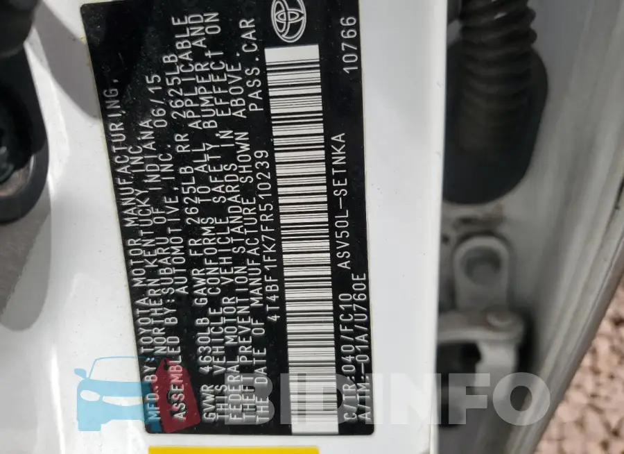4T4BF1FK7FR510239 Photo# 12