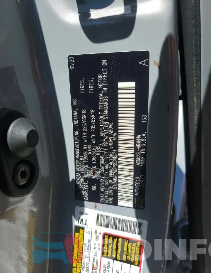 5TDABRCH8PS598981 Photo# 12