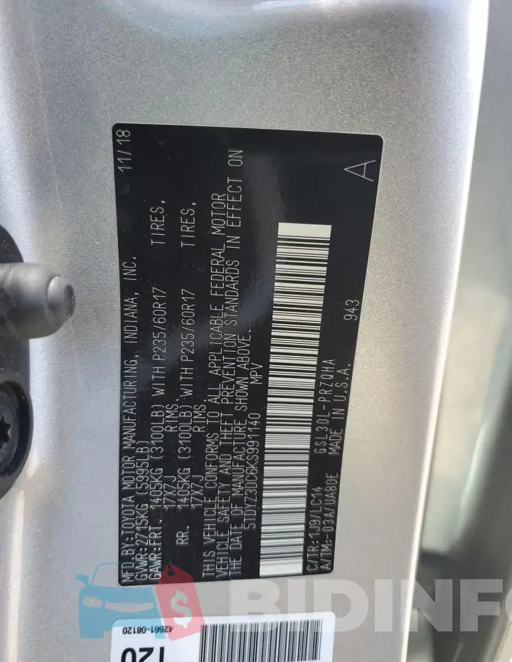 5TDYZ3DC6KS991140 Photo# 13