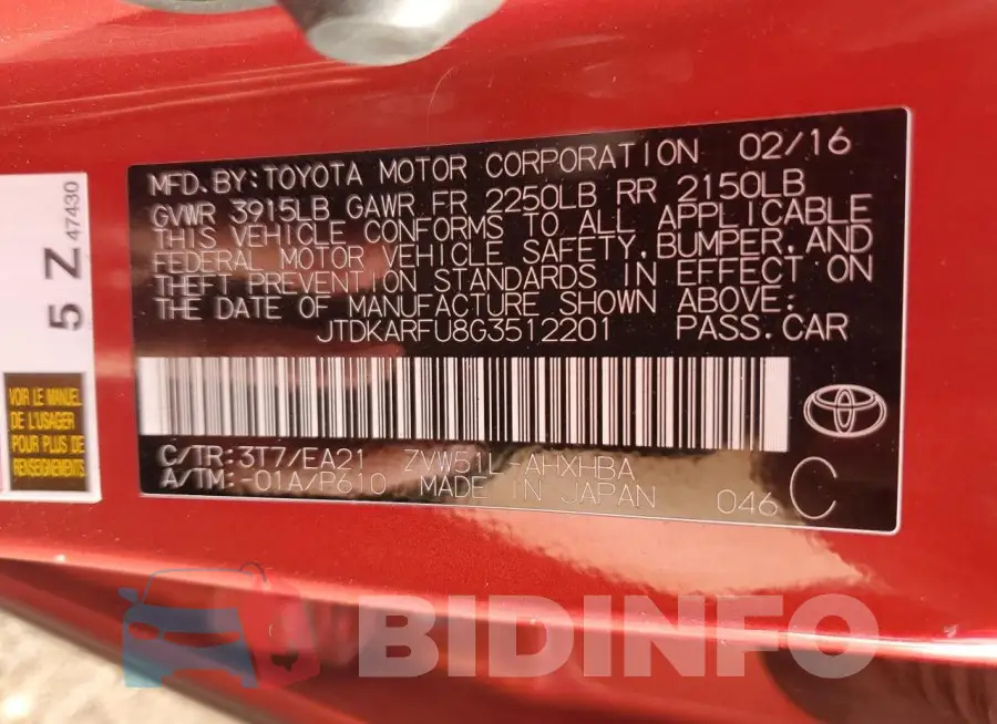 JTDKARFU8G3512201 Photo# 12