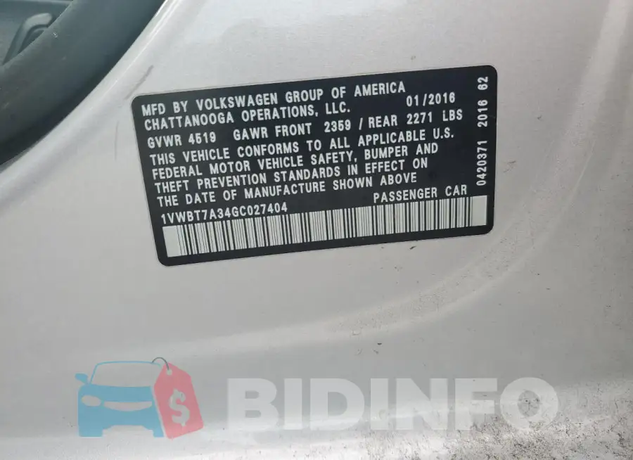 1VWBT7A34GC027404 Photo# 12 1VWBT7A34GC027404 Photo# 12