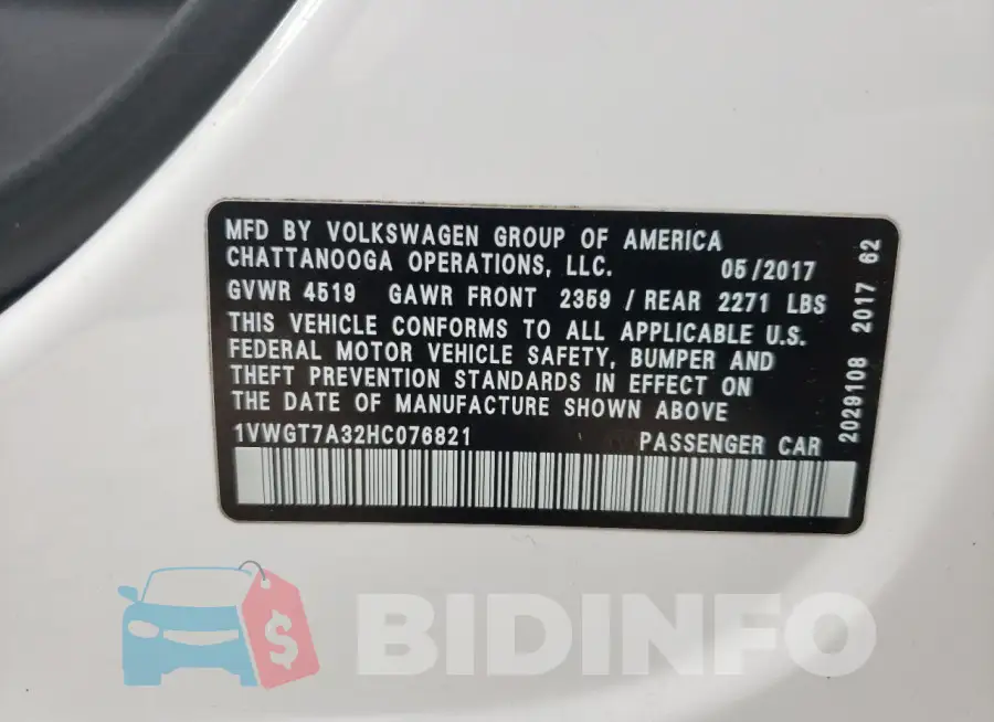 1VWGT7A32HC076821 Photo# 13