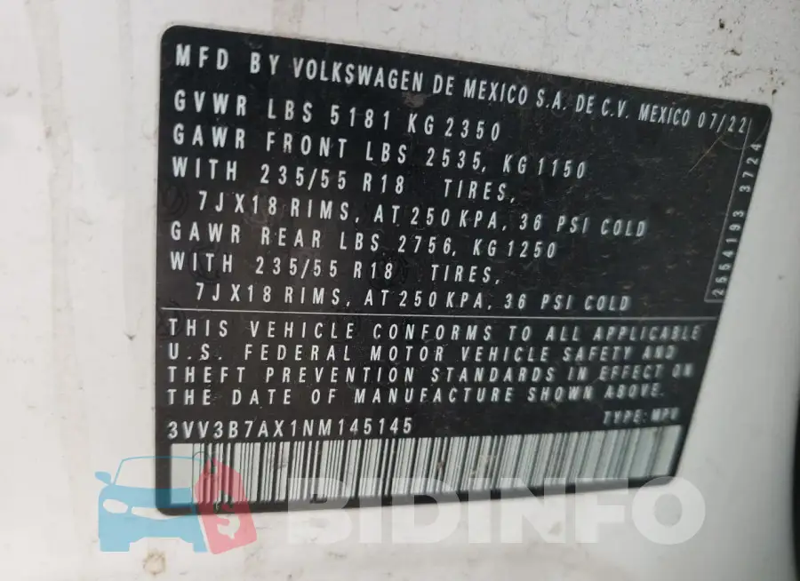 3VV3B7AX1NM145145 Photo# 12