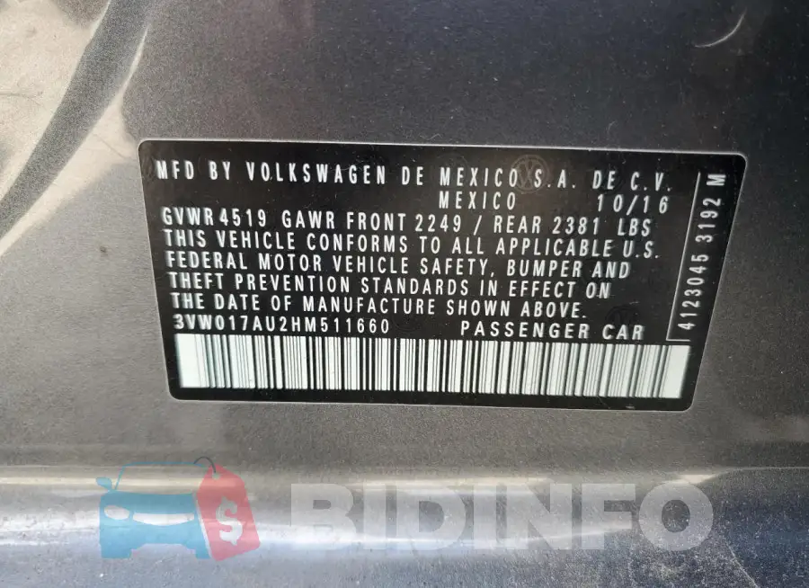 3VW017AU2HM511660 Photo# 12