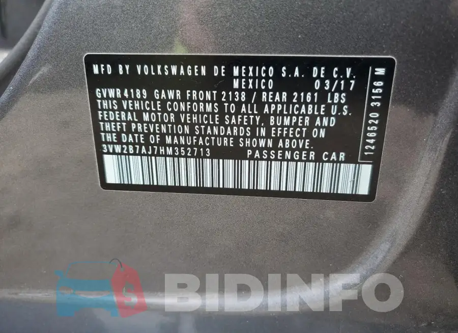 3VW2B7AJ7HM352713 Photo# 12