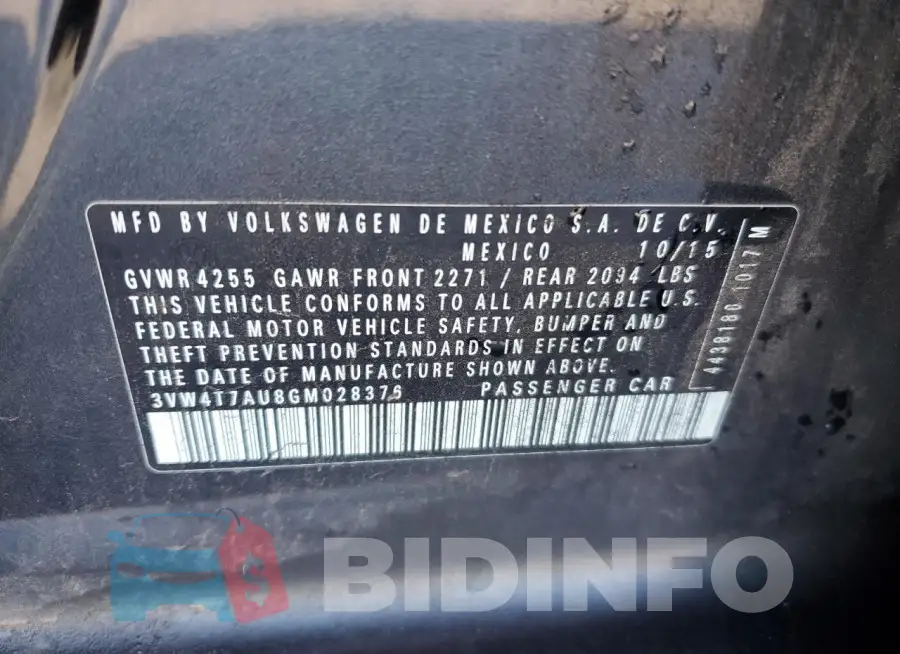 3VW4T7AU8GM028376 Photo# 13