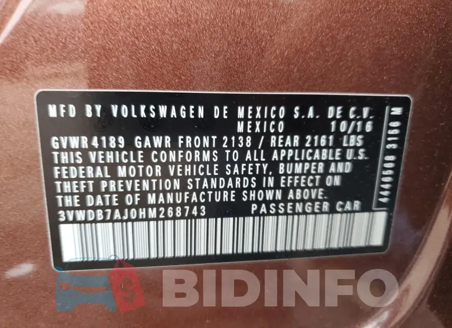 3VWDB7AJ0HM268743 Photo# 12