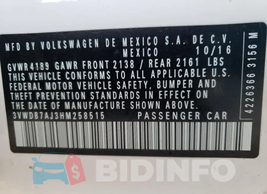 3VWDB7AJ3HM258515 Photo# 12