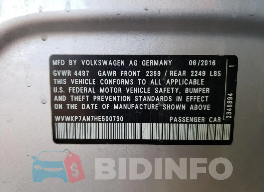 WVWKP7AN7HE500730 Photo# 12