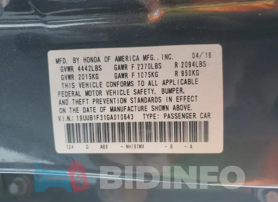 19UUB1F31GA010643 Photo# 12