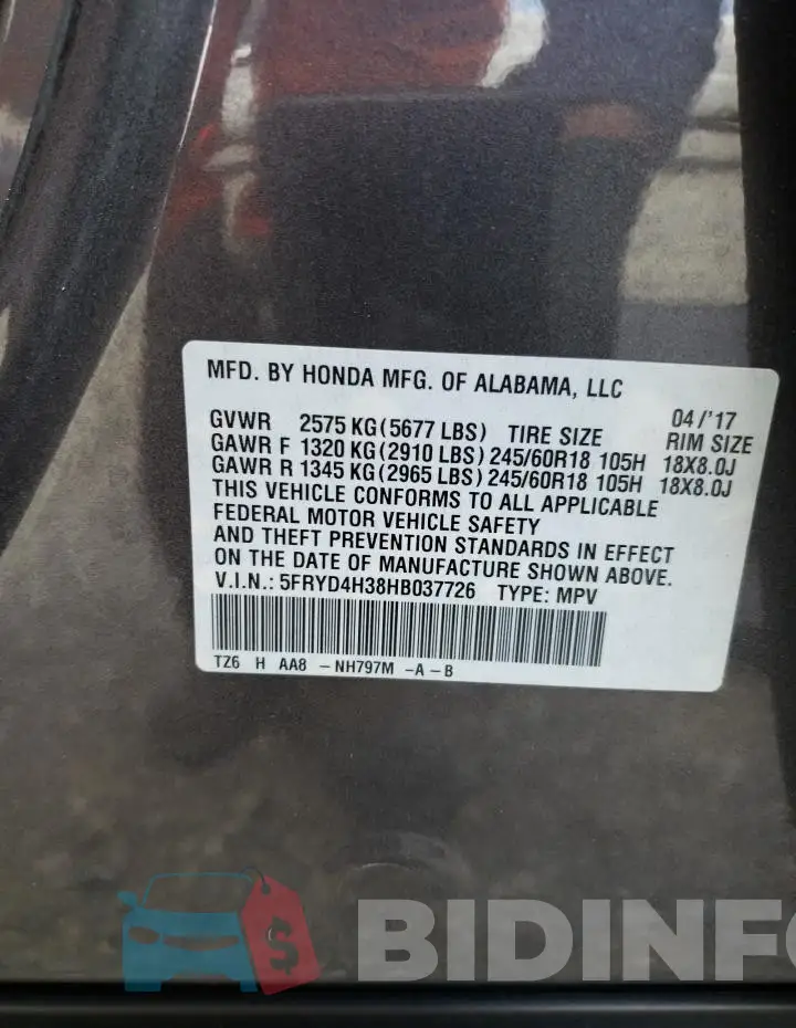 5FRYD4H38HB037726 Photo# 13