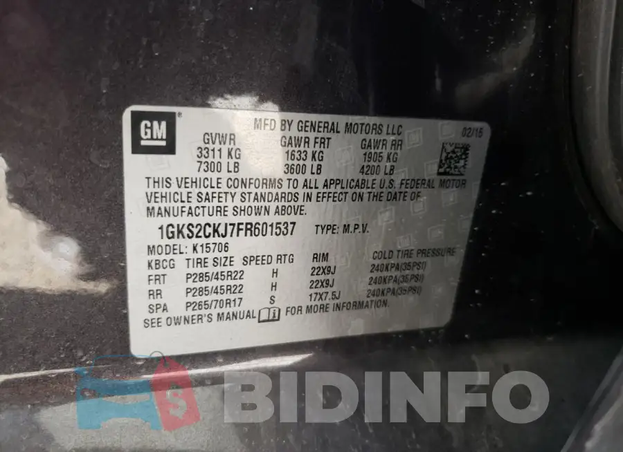 1GKS2CKJ7FR601537 Photo# 13