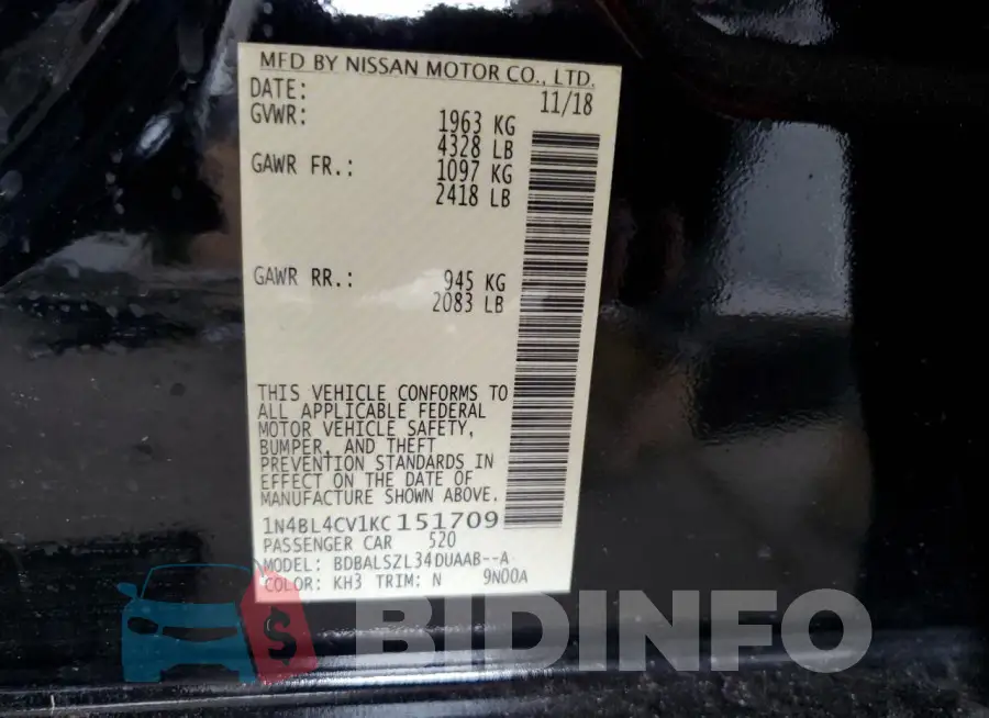 1N4BL4CV1KC151709 Photo# 12