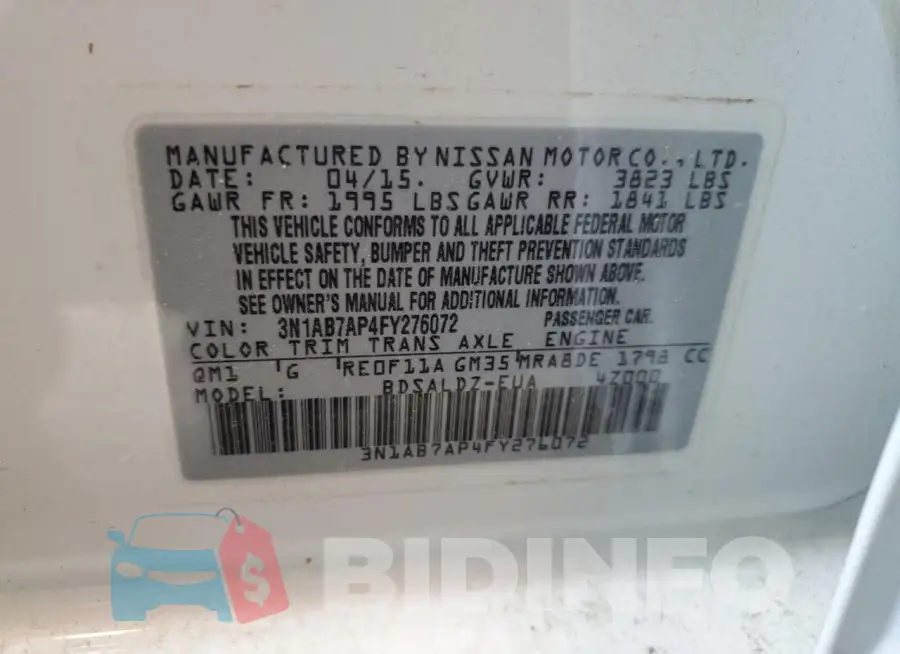 3N1AB7AP4FY276072 Photo# 12