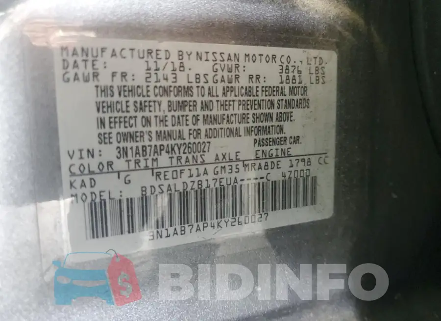 3N1AB7AP4KY260027 Photo# 12