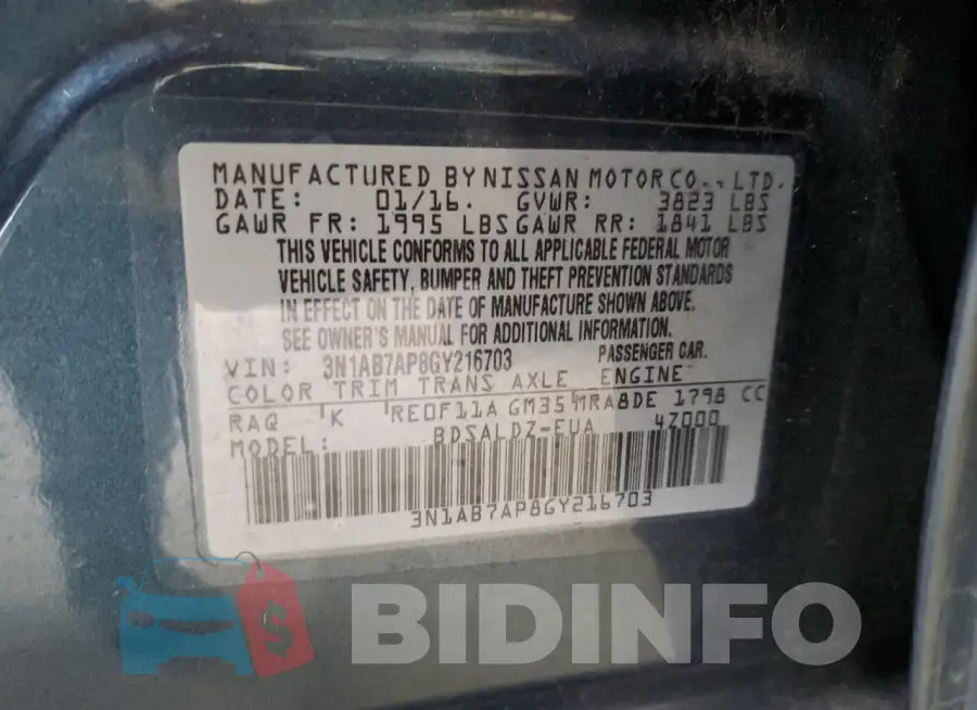 3N1AB7AP8GY216703 Photo# 12