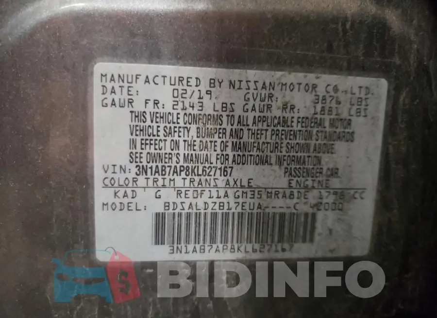 3N1AB7AP8KL627167 Photo# 12