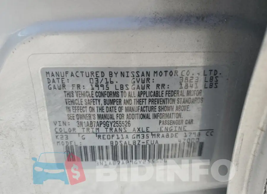 3N1AB7AP9GY255526 Photo# 12