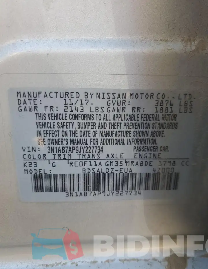 3N1AB7AP9JY227734 Photo# 13