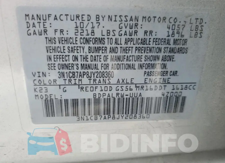 3N1CB7AP8JY208360 Photo# 13