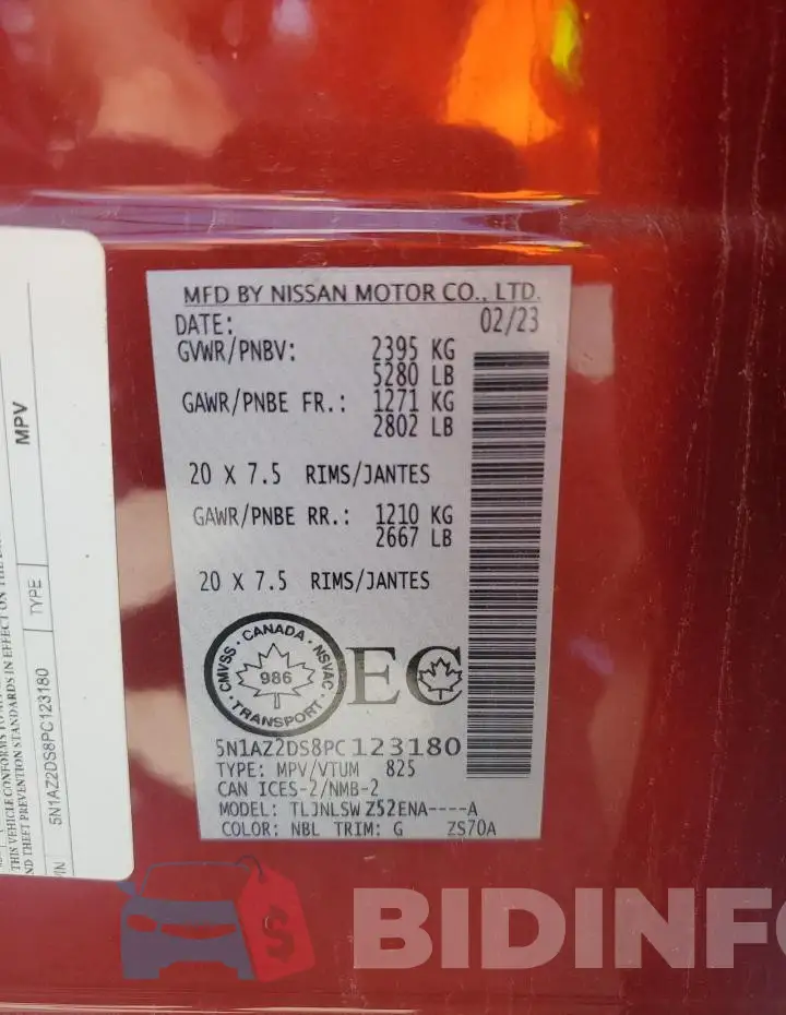 5N1AZ2DS8PC123180 Photo# 14
