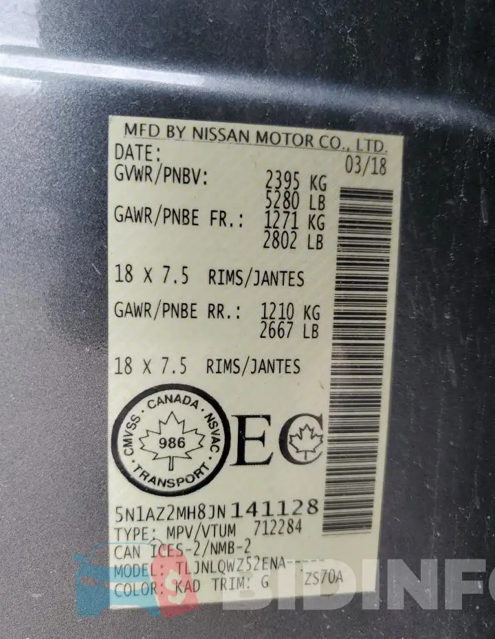5N1AZ2MH8JN141128 Photo# 13