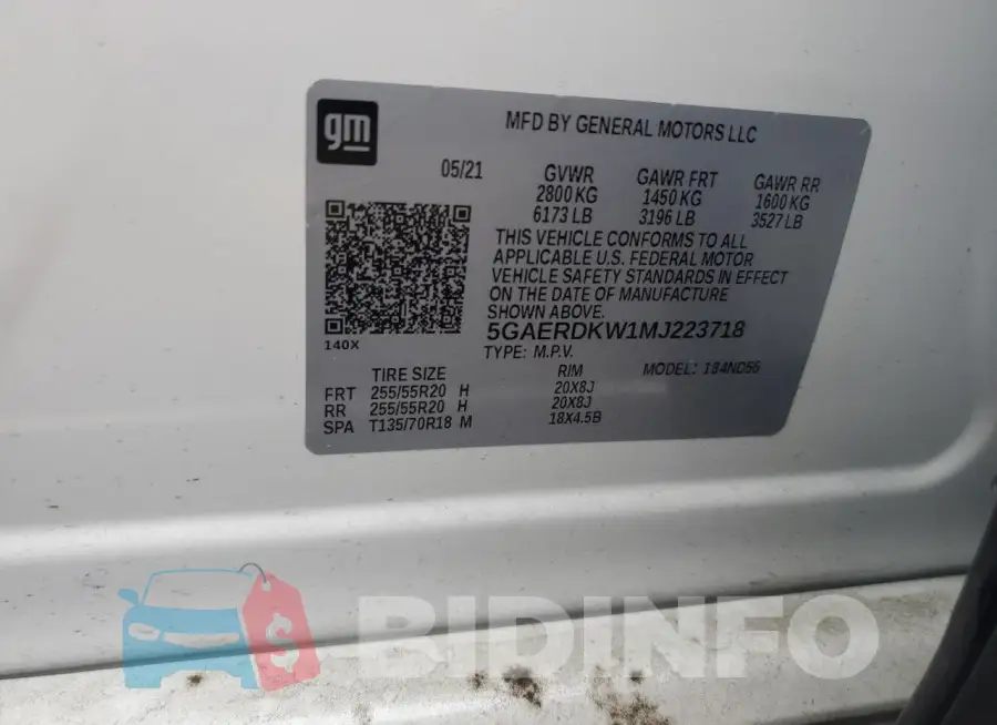 5GAERDKW1MJ223718 Photo# 13