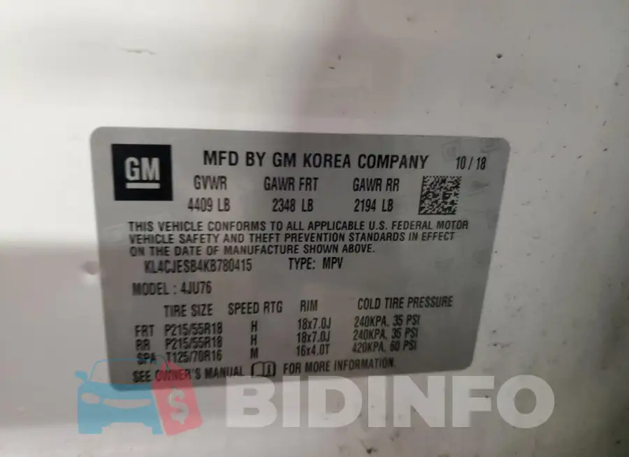 KL4CJESB4KB780415 Photo# 12