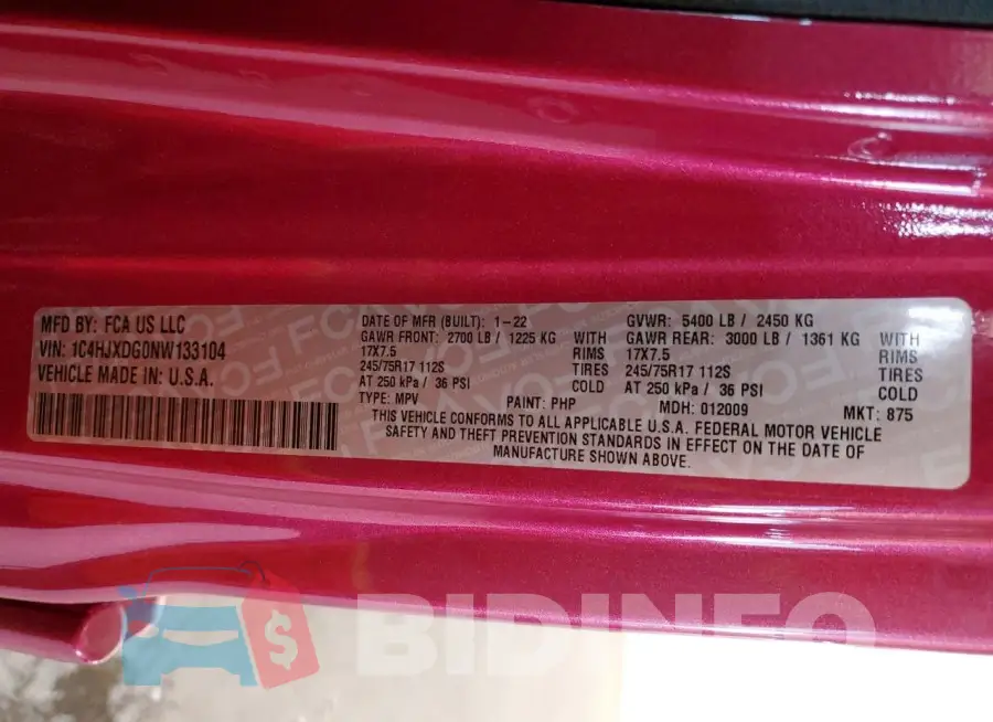 1C4HJXDG0NW133104 Photo# 12