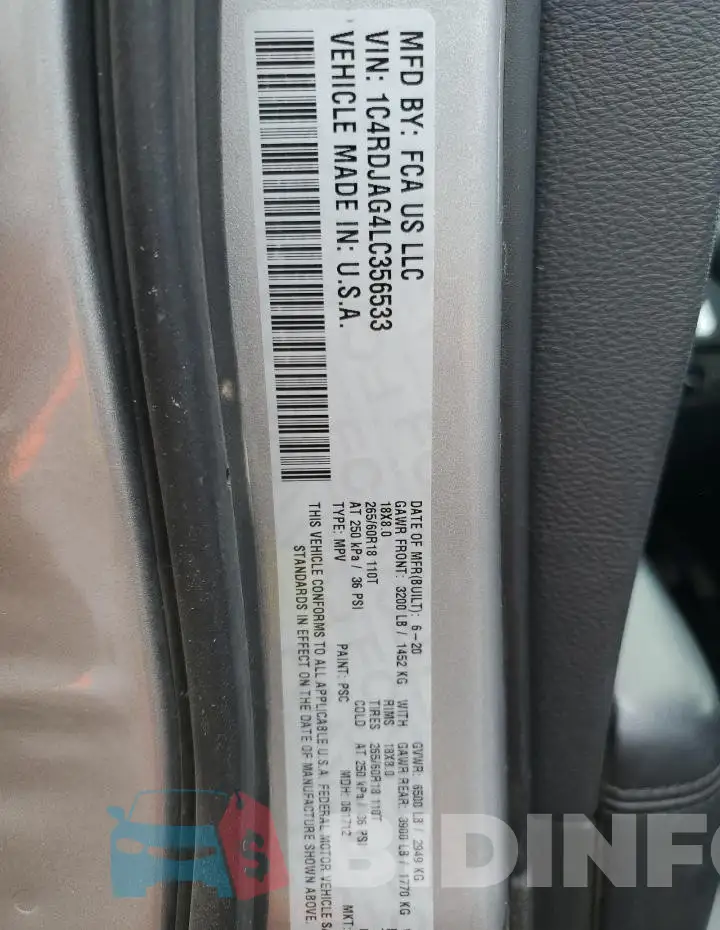 1C4RDJAG4LC356533 Photo# 14