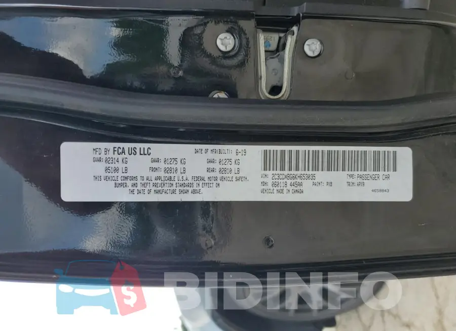 2C3CDXBG6KH653035 Photo# 12