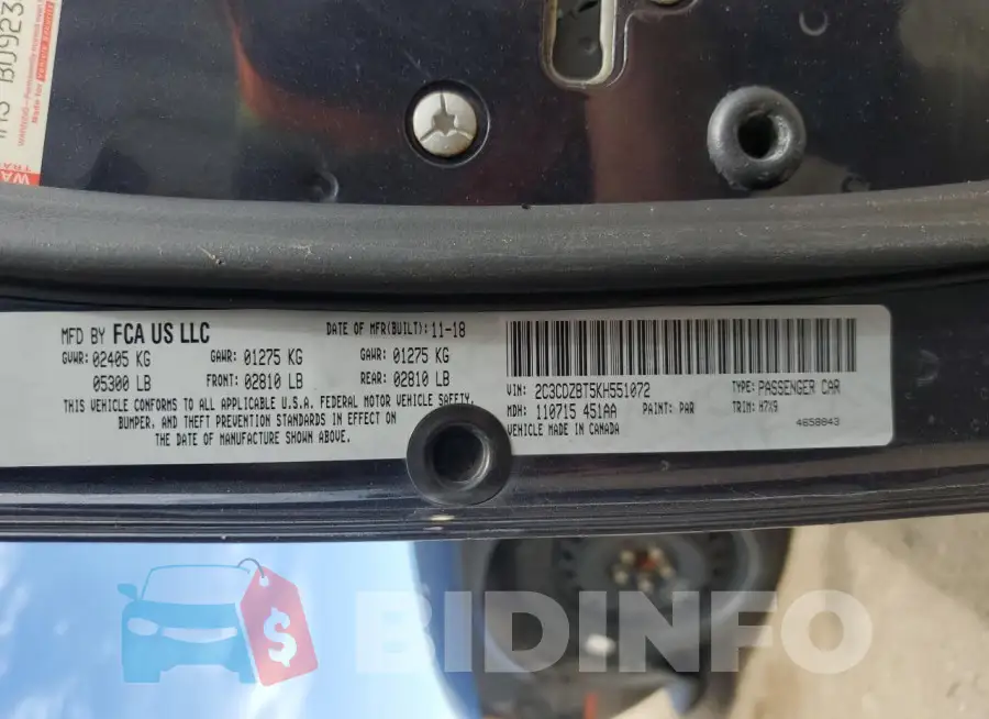 2C3CDZBT5KH551072 Photo# 12