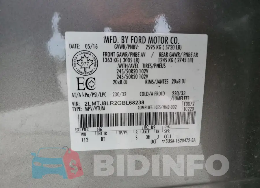 2LMTJ8LR2GBL68238 Photo# 14