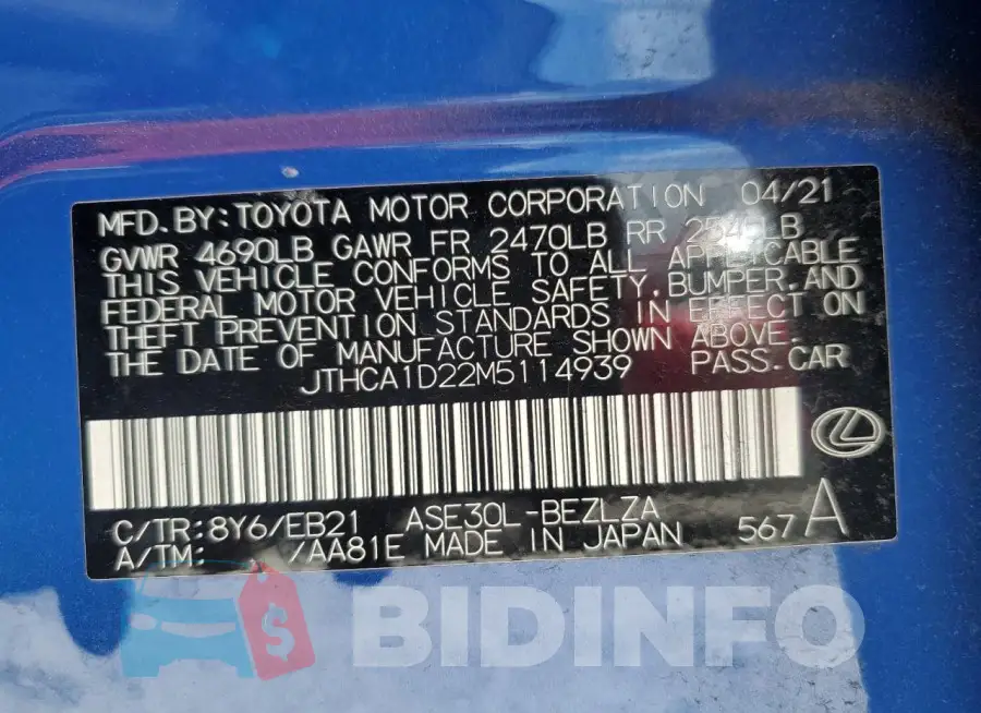 JTHCA1D22M5114939 Photo# 12