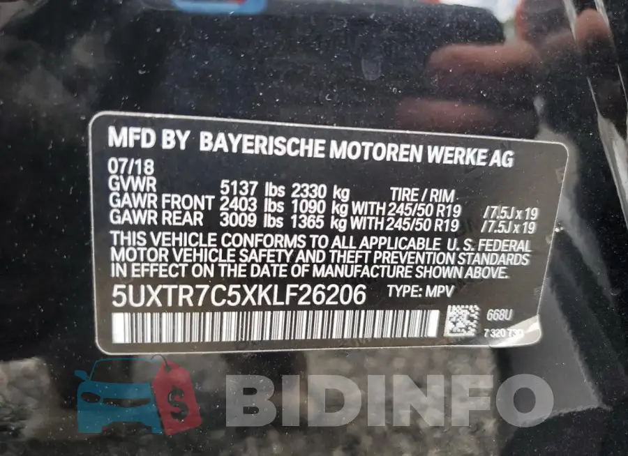 5UXTR7C5XKLF26206 Photo# 14