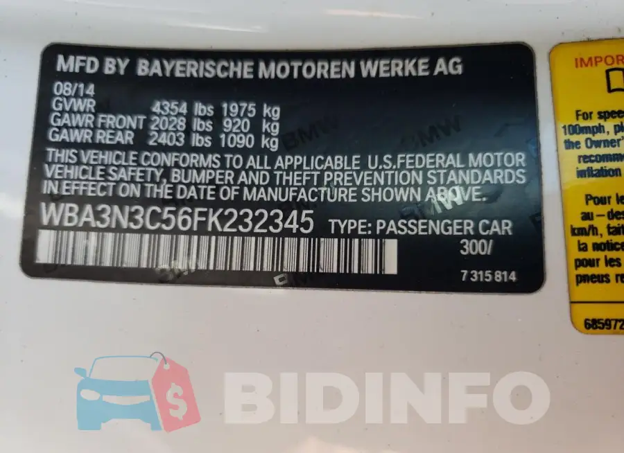 WBA3N3C56FK232345 Photo# 13