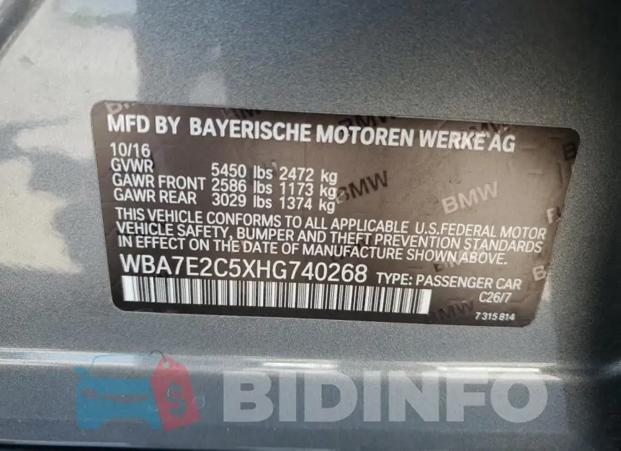 WBA7E2C5XHG740268 Photo# 12