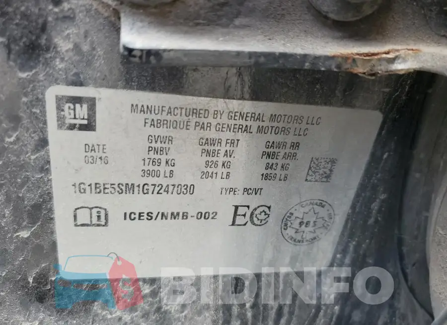 1G1BE5SM1G7247030 Photo# 12