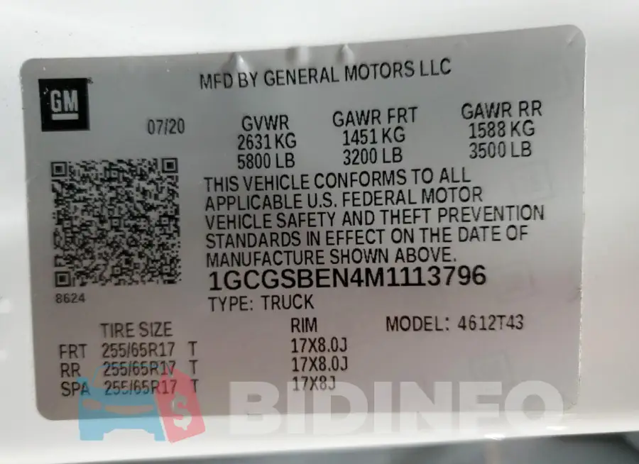 1GCGSBEN4M1113796 Photo# 12